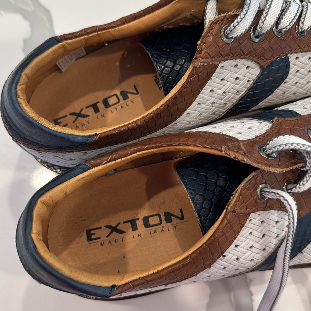 Stylish Men's Brown and Blue Sneakers Exton made in Italy 10.5 - Picture 3 of 9
